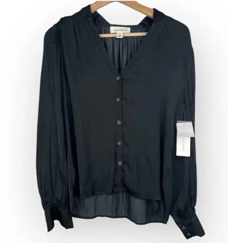 Treasure & Bond Black V-Neck Long Sleeve Blouse Button Front Size S