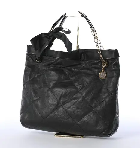 Lanvin Black Leather Diamond Stitch Bow Tie Tote