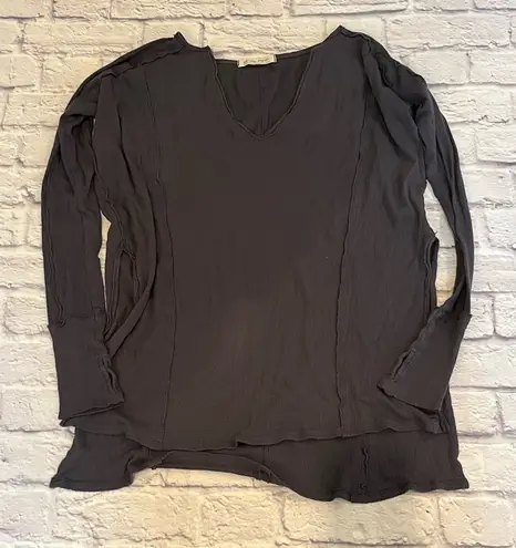 Free People  charcoal Grey gray Waffle Knit Long Sleeve Thermal M