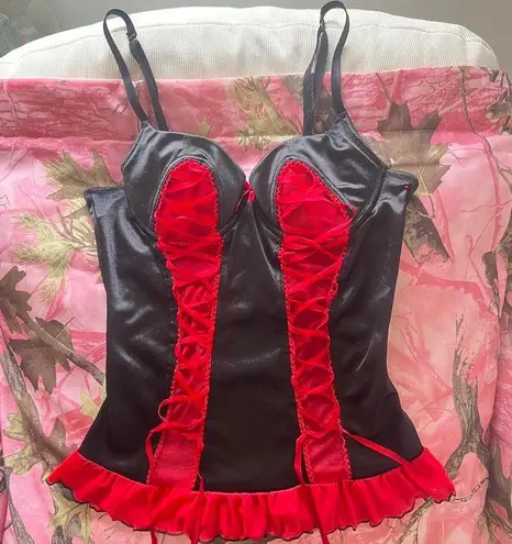 vintage coquette grunge red and black bustier silk lace up corset