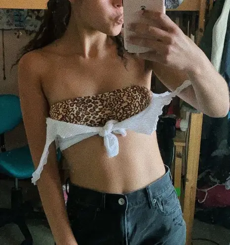 Cheetah Bandeau and Loose Off the Shoulder Tie Top Set Size XS