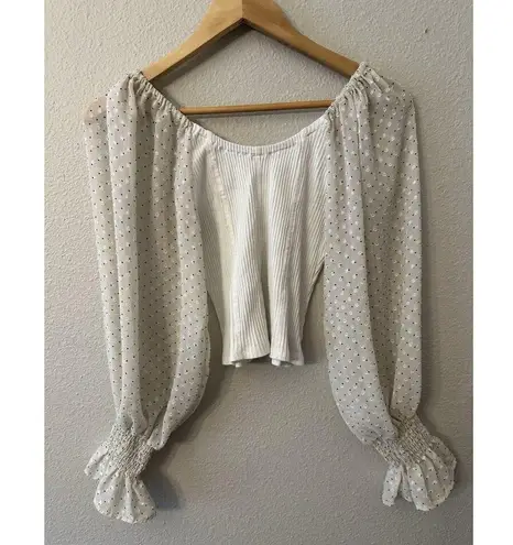 Willow + Root Willow Root Women's Ivory Smocked Puffer Sleeve Top Size S