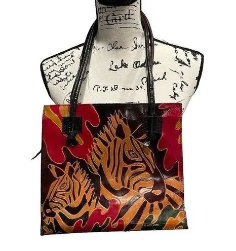 Y2K 90’s exotic tooled vintage leather safari envelope bag cute 🥰 zebra 🦓 Gold