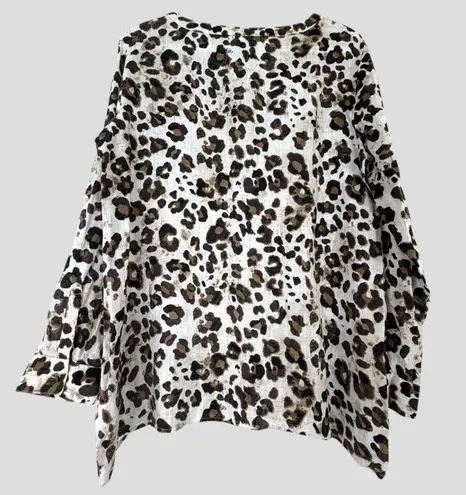JM Collection Linen Safari Top Sz. 8 Button Down Animal Print Resort Boho Mob Wi