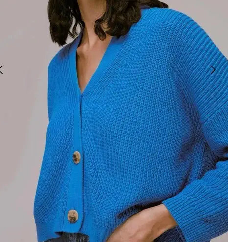 Whistles Mara Knitted Cotton Ribbed Cardigan Blue Size Large