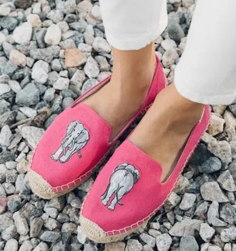 Soludos Elephant Embroidered Platform Espadrilles Pink 7.5