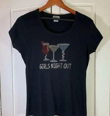 Isaac's Designs Girls Night Out Shirt Womens Small Embellished Cocktails McBling Black