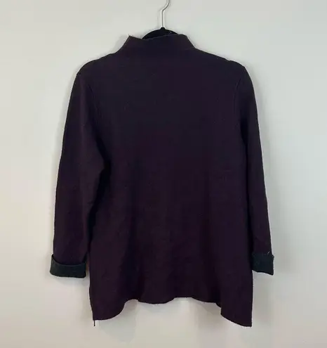 Tahari | Deep Purple Mockneck Sweater with Side Zip Contrast Cuff Size Medium
