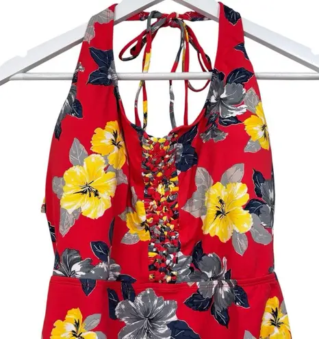 Ambrielle Ladies Red Floral Knotted Bathing Suit Halter Neck Size XL NWT