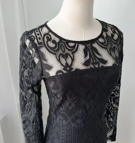 Alexis  Black Lace Goth Witchy Crewneck Long Sleeves Mini Dress Women’s Small