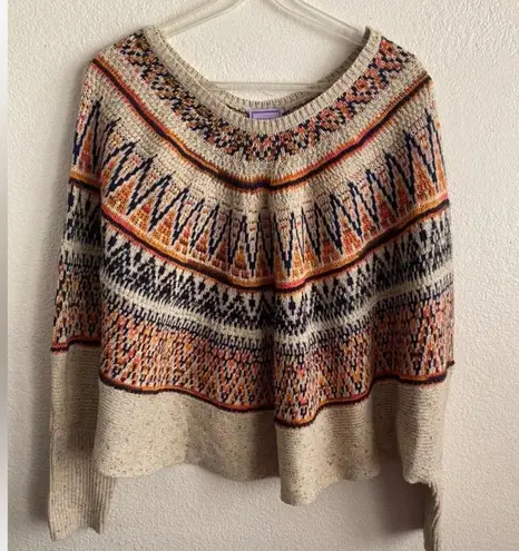 Michelle Nicole Nordic Wool Blend Tribal Sweater Poncho Boho Southwest M Orange Size M