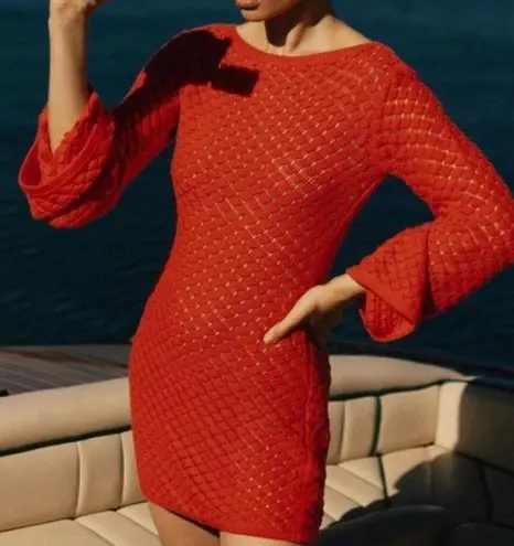 Meshki Galilea Crochet Knit Mini Dress in Pomegranate Size:XS