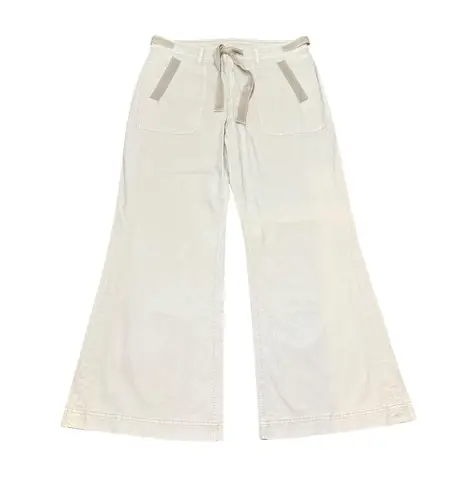 American Eagle Womens Baggy Flare Pants Low Rise Cream Stretch Belted Utility 10 Tan