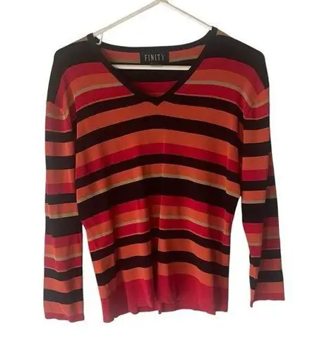 Finity Vintage 90s Size Large Grunge Santana Knit Striped V Neck Top