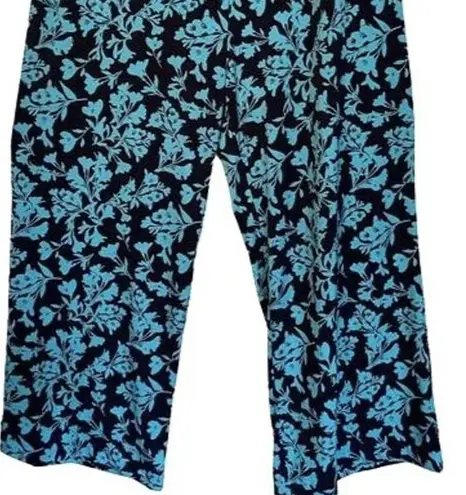 Lane Bryant  Pants Womens Size 18 Blue Floral Wide Leg High Rise Pull On Pockets