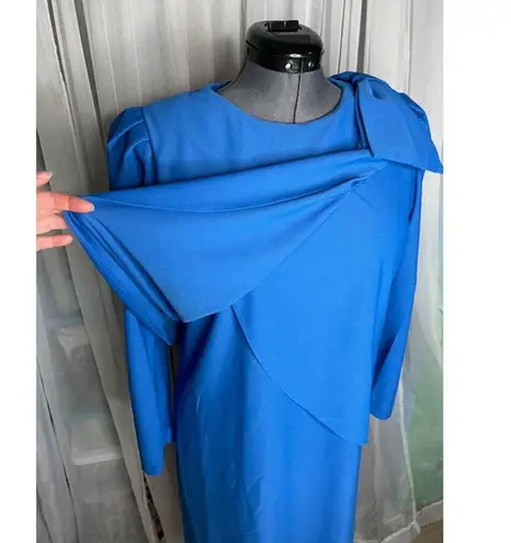 Dress sheath big bow puff sleeves blue long sleeve Size 14
