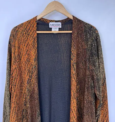 Amanda Smith Vintage Amanda Cardigan Womens XL Orange Brown Stripe Fall Open Front Side Slits