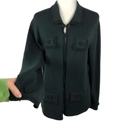 Etcetera Black Knit Silk/Cashmere blend Granny Cardigan with Crochet Trim XL - Image 13