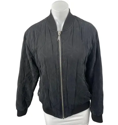 Pins and Needles Women's Black Full Zip Long Sleeve Quilted Bomber Coat Jacket M Size M