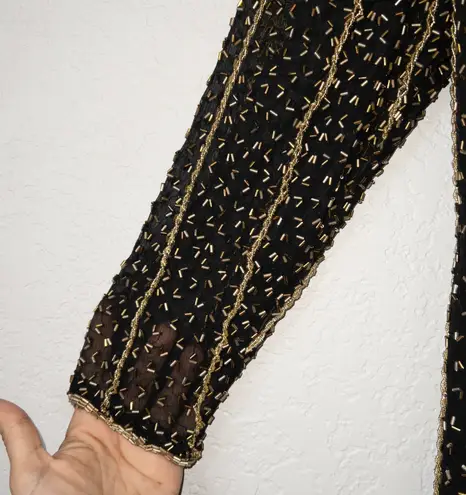 Lisa Kane Fantasy by Black and Gold Fully Beaded Silk Maxi Dress Size Small