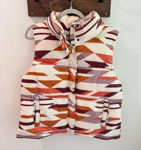 prAna NWT Hellebore Down Puffer Vest in Rose Hips Geo Print Large