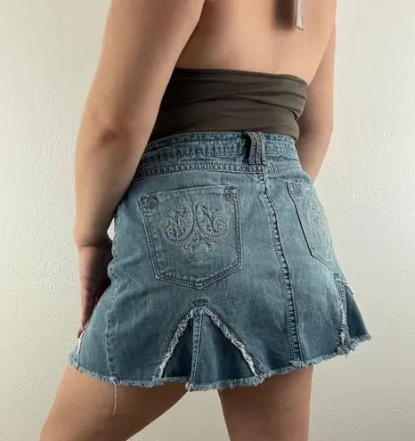 Anchor Blue Vintage Y2K Faded Denim Pleated Dart Raw Hem Midi Rise Mini Skirt