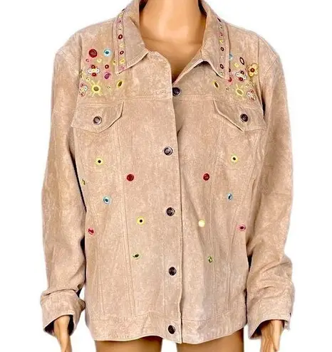 Chico's CHICO’s 100% Suede Leather jacket w/colorful embellishments. Size “3”=XL/16.VGUC