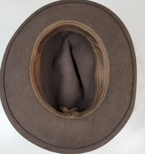 Indiana Jones Brand Wool Hat Mens Small Brown Stylish Bow Ribbon Band 12" Fedora