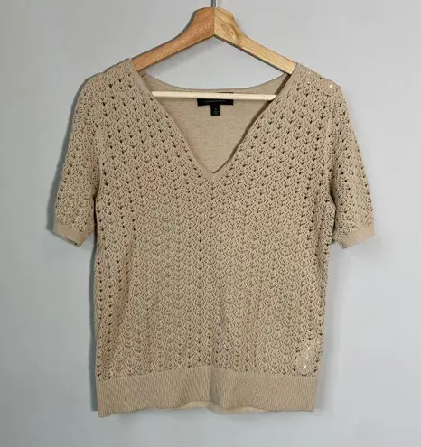 Banana Republic  Women's Small Short Sleeve Organic Cotton Pointelle Sweater Sand