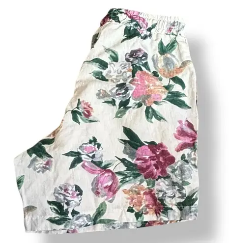 Tach Clothing Floral Linen Cotton Shorts Medium Pull On Elastic Waist Ethereal Pink