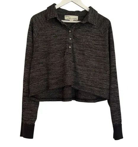 VintageāHavana grey cropped quarter snap collared pullover m Gray Size M