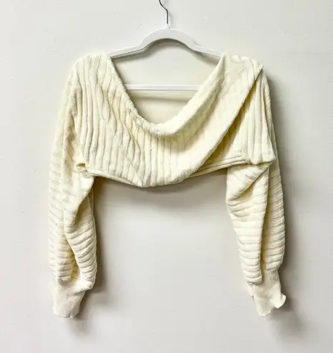 LPA Magdala Long Sleeve Cropped Rib Knit Shrug Sweater Cream Women's Size Small