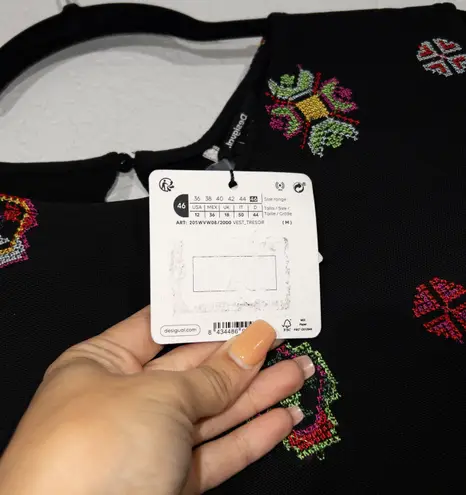 Desigual NWT Black Embroidered Shift Dress Size 46 / 12 US