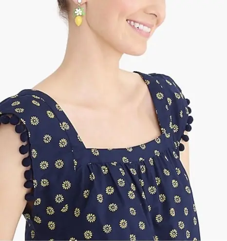 J. Crew Navy Blue and Yellow Printed Cotton Poplin Square