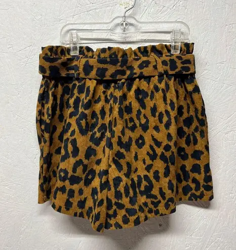 HAVE LA Corduroy Cheetah animal print belted paper bag Shorts brown black small