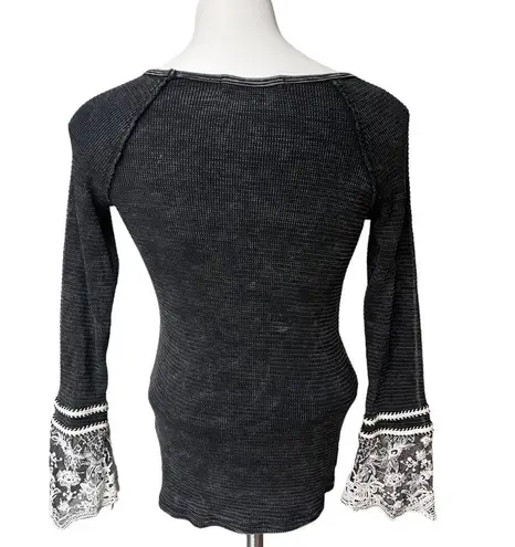 Able Black Long Sleeve Thermal Top White Lace Cuff