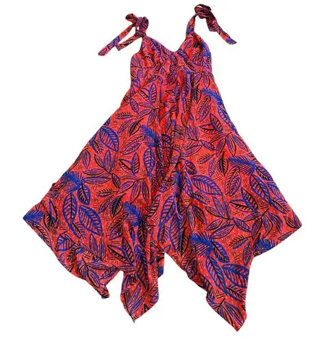 Alexis For Target Flowy Hem Leaf Print Dress Tie Shoulders Smocked Top Small Red