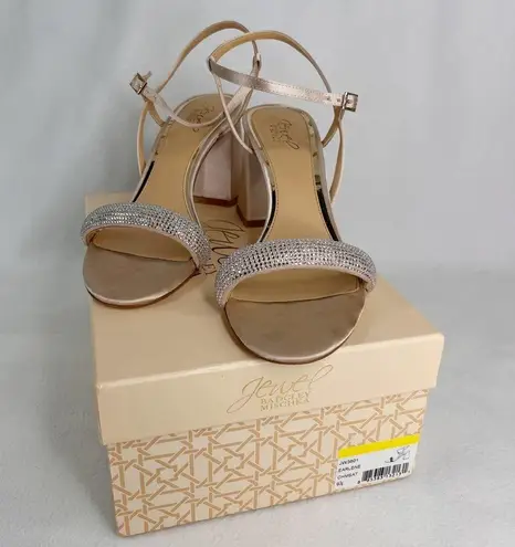 Badgley Mischka Jewel Earlene Block Heel Sandal 9.5 Champagne Satin Prom