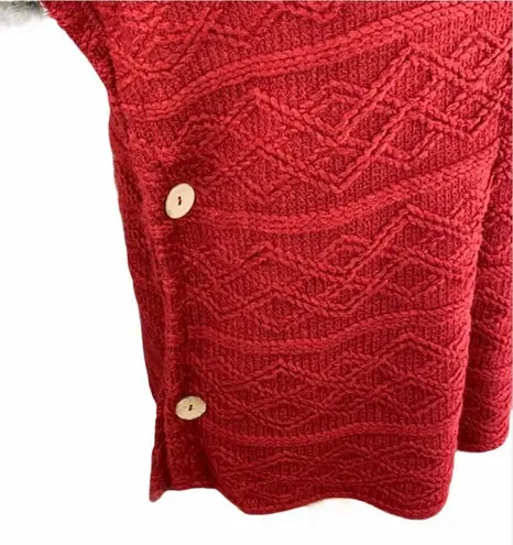 Nadia Rima NWT Cozy Red Cowl Neck Side Button Cable Knit Poncho