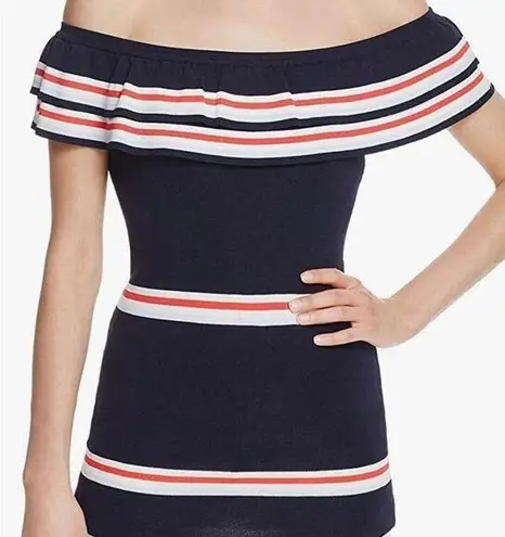 VERO MODA Women's Grace Ruffle Off Shoulder Striped Top Size Medium