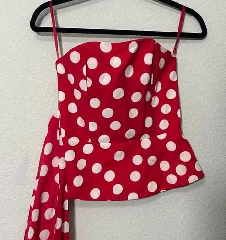 Club Monaco Rourke Top Sleeveless Red White Multi Polka Dot XS 0 Pinup Mod Femme