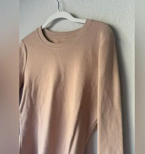 Nuuds Long Sleeve Ribbed Crewneck Bodysuit Nude Cinnamon Tan Size L
