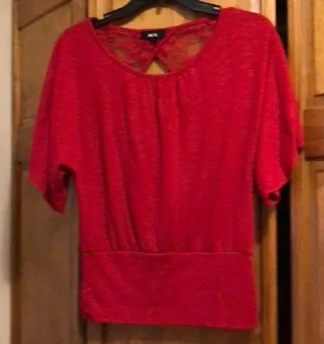 BCX Red Sparkly Lace Flutter Sleeve Shirt Small