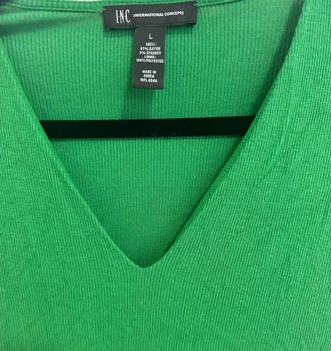 Inc international  Concepts Ribbed Short Sleeve Green V-Neck Top Large