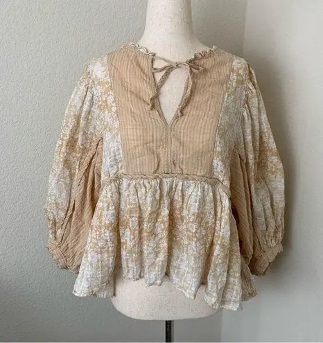 American Eagle  Yellow Floral Puff Sleeve Babydoll Blouse Size Small