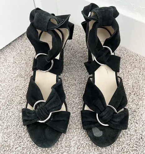 Raye Sebastian Suede O-Ring Criss Cross Ankle Wrap Sandals Heels Black Size 6