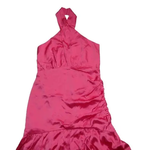 Cinq à Sept NWT Cinq a Sept Arianna in Pink Candy Silk Satin Halter Ruffle Dress 8 $595