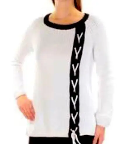 Grace Elements Black and White Lace Up Stitch Detail Sweater Size Medium