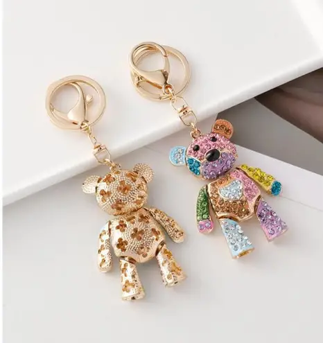 Bear Bag Keychain Bag Charm Key Fob Colorful Rhinestone Pink