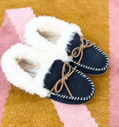 Vermont Country Store Navy Suede Lined Slippers